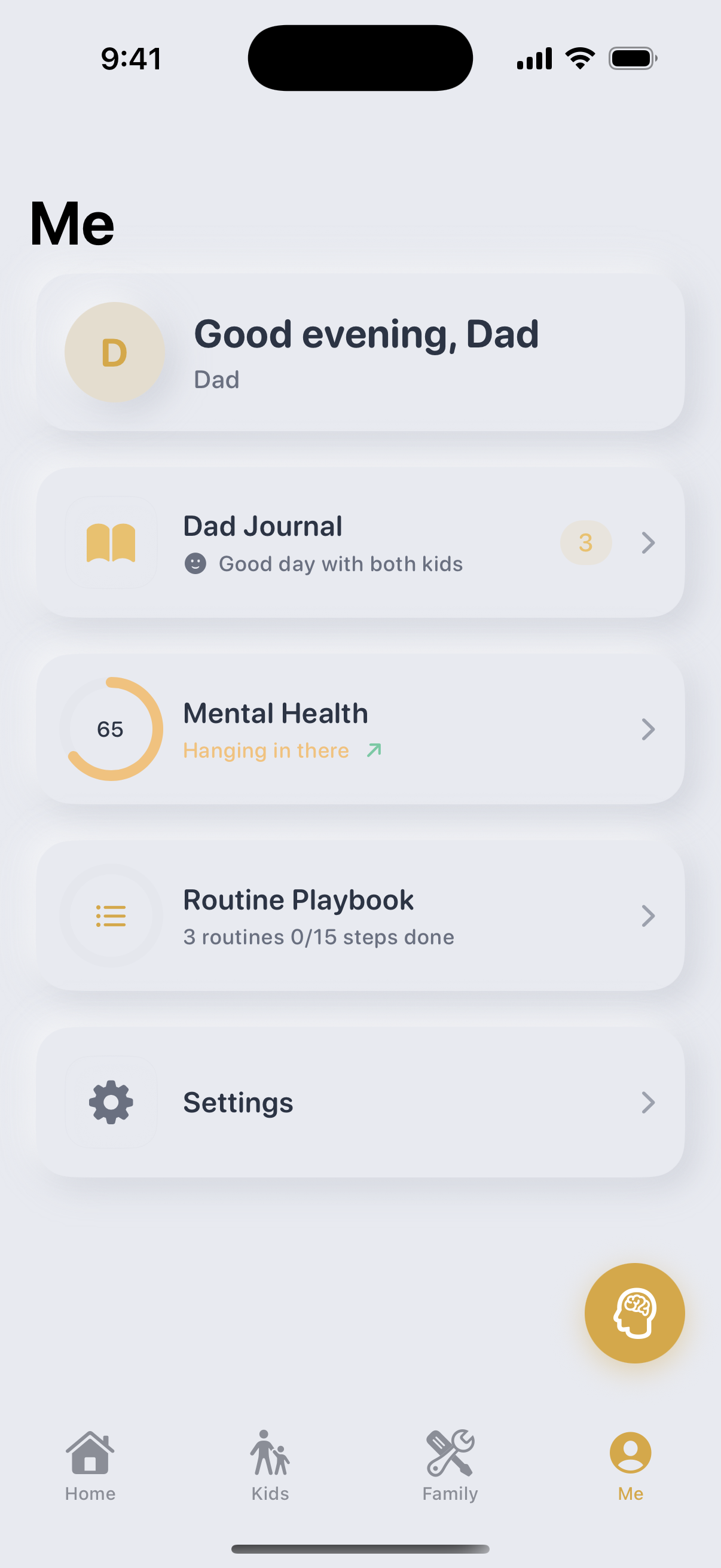 Me tab with journal, mental health, and routines